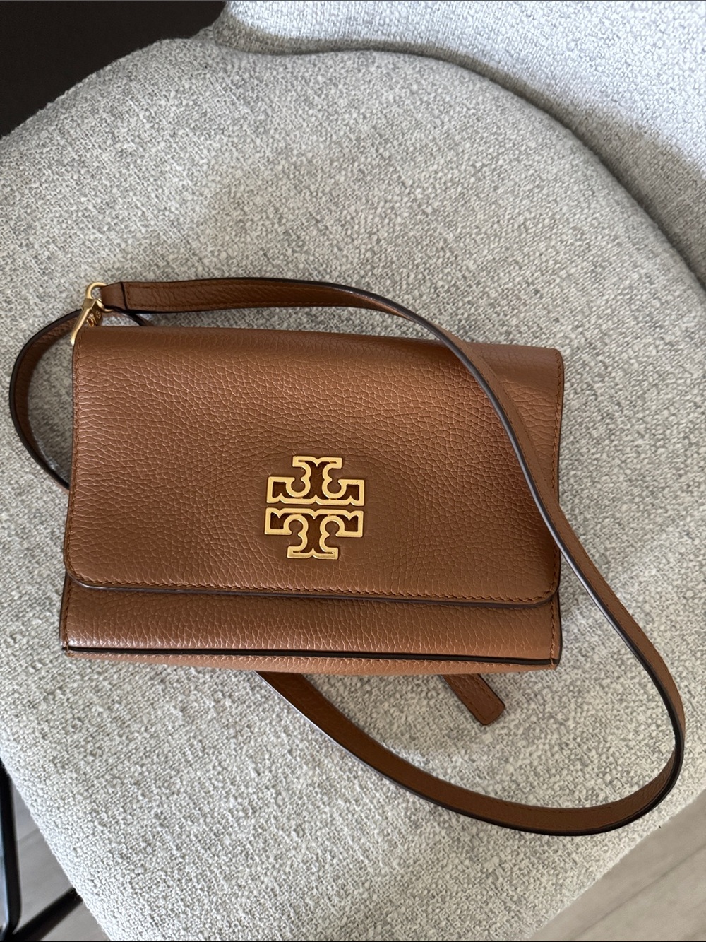 Tory Burch Chestnut Brown Leather Logo Crossbody